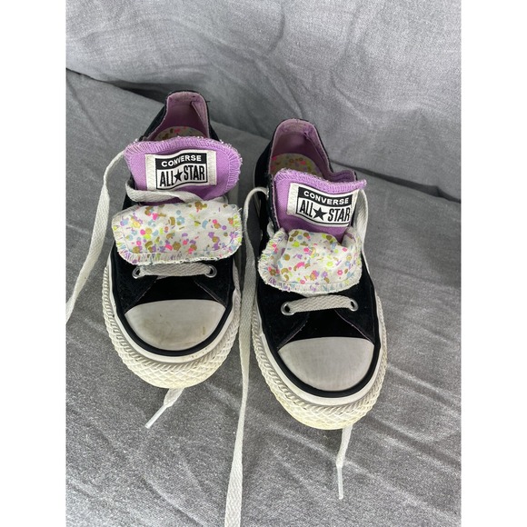 Converse US 13 low top double tongue jr size lavender & splatter paint with gold - Picture 1 of 7